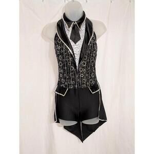 Curtain Call Tail Coat Black Tie Spandex Sequin Jazz Cabaret Dance Costume